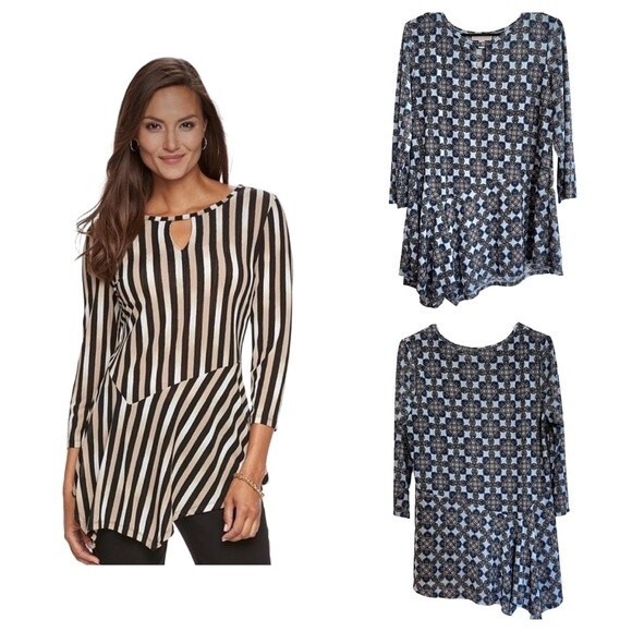 Dana Buchman keyhole asymmetrical print top size large - Picture 1 of 6